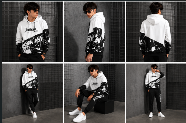 Fleece Printed Tracksuit for Men (Black & White.)