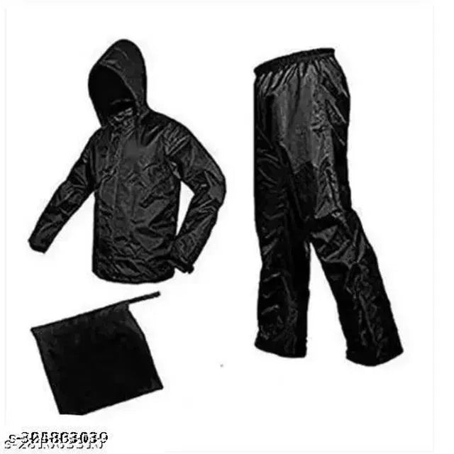 Polyester Rain Coat for Men (Black)