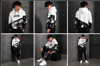 Fleece Printed Tracksuit for Men (Black & White.)