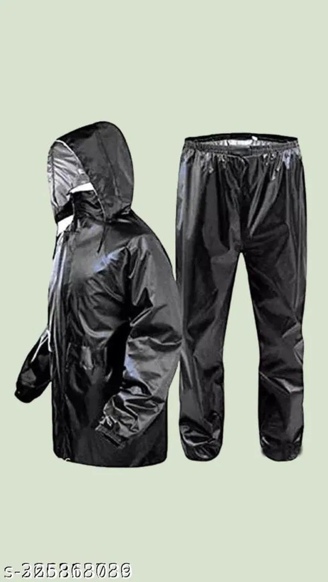 Polyester Rain Coat for Men (Black)