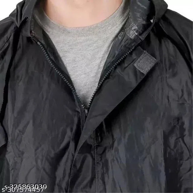 Polyester Rain Coat for Men (Black)