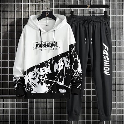 Fleece Printed Tracksuit for Men (Black & White.)