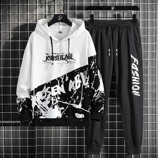 Fleece Printed Tracksuit for Men (Black & White.)